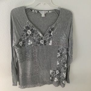 Christopher & Banks Long Sleeve Gray Top Sequins Lace Size Large